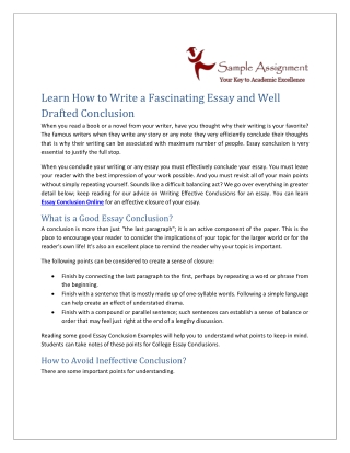 Learn How to Write a Fascinating Essay and Well Drafted Conclusion