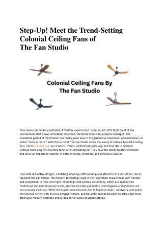 Step-Up! Meet the Trend-Setting Colonial Ceiling Fans of The Fan Studio