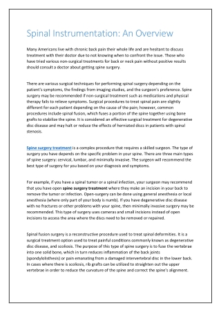 Spinal Instrumentation An Overview