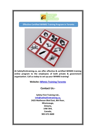 Effective Certified WHMIS Training Program in Toronto