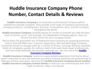 Huddle Insurance Company Phone Number, Contact Details & Reviews