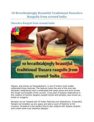 10 Breathtakingly Beautiful Traditional Dussehra Rangolis from around India