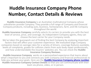 Huddle Insurance Company Phone Number, Contact Details