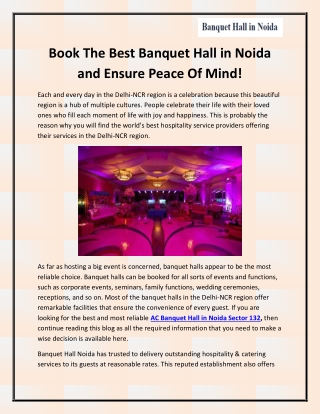 AC Banquet Hall in Noida Sector 132