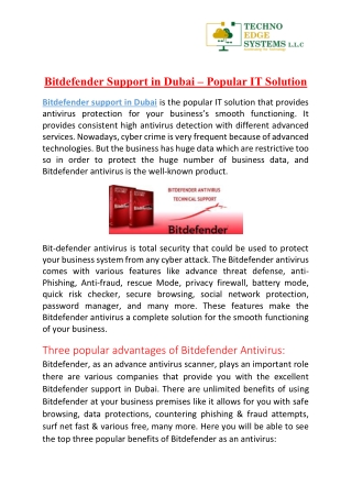 Bitdefender Support in Dubai - Popular IT Solution