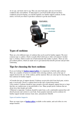 Where do you put cushions for lumbar support