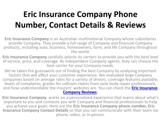 Eric Insurance Company Reviews Phone Number, Contact Details
