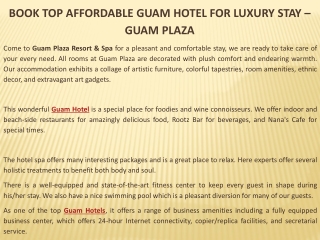 Book Top Affordable Guam Hotel for Luxury Stay – Guam Plaza