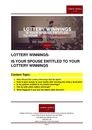 LOTTERY WINNINGS- IS YOUR SPOUSE ENTITLED TO YOUR LOTTERY WINNINGS