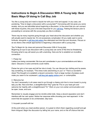 Instructions to Begin A Discussion With A Young lady_ Best Basic Ways Of doing In Call Boy Job
