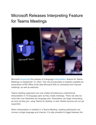 Microsoft Releases Interpreting Feature for Teams Meetings