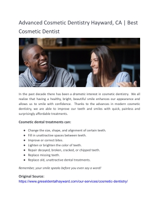 Advanced Cosmetic Dentistry Hayward, CA | Best Cosmetic Dentist