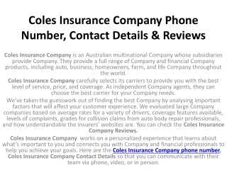 Coles Insurance Company Phone Number, Contact Details