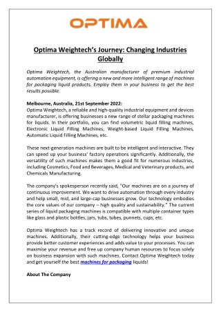 Optima Weightech’s Journey: Changing Industries Globally