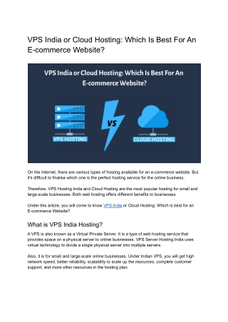 VPS India or Cloud Hosting: Which Is Best For An E-commerce Website?