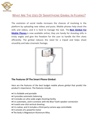 What Are The Uses Of Smartphone Gimbal In Filming?