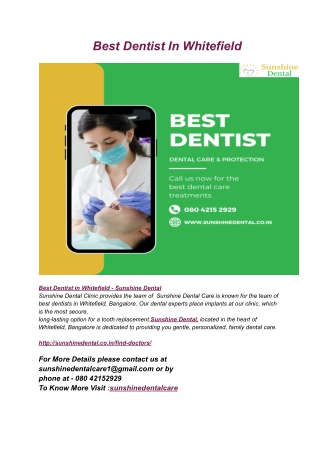 Best Dentist In Whitefield