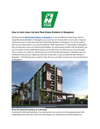 How to track down the best Real Estate Builders In Bangalore