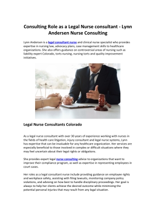 Consulting Role as a Legal Nurse consultant - Lynn Andersen Nurse Consulting