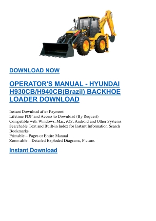 OPERATOR'S MANUAL - HYUNDAI H930CB H940CB(Brazil) BACKHOE LOADER DOWNLOAD