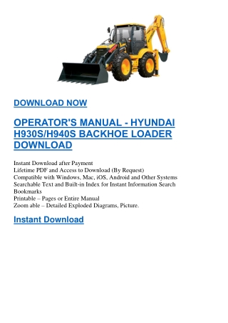 OPERATOR'S MANUAL - HYUNDAI H930S H940S BACKHOE LOADER DOWNLOAD