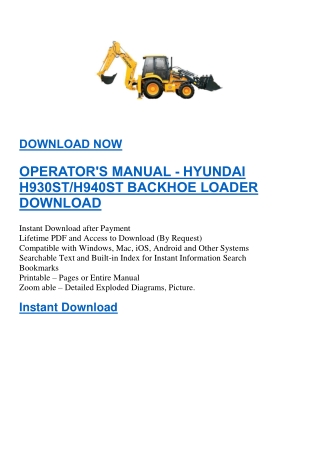 OPERATOR'S MANUAL - HYUNDAI H930ST H940ST BACKHOE LOADER DOWNLOAD