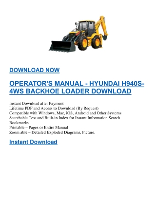 OPERATOR'S MANUAL - HYUNDAI H940S-4WS BACKHOE LOADER DOWNLOAD
