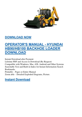 OPERATOR'S MANUAL - HYUNDAI HB90 HB100 BACKHOE LOADER DOWNLOAD