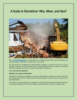 A Guide to Demolition: Why, When, and How?
