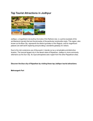 Top Tourist Attractions in Jodhpur