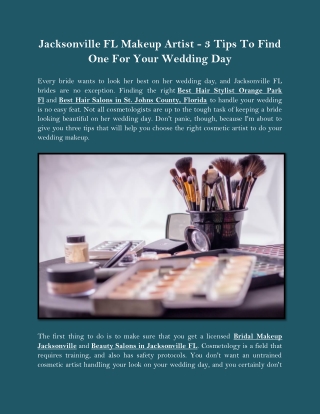 Jacksonville FL Makeup Artist - 3 Tips To Find One For Your Wedding Day