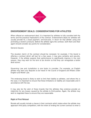 ENDORSEMENT DEALS CONSIDERATIONS FOR ATHLETES
