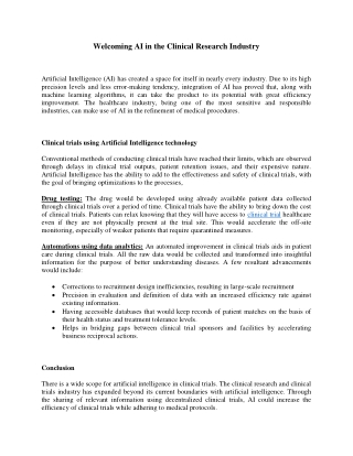 Welcoming AI in the Clinical Research Industry