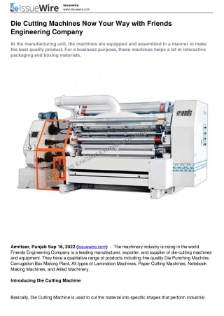 Die Cutting Machines - Friends Engineering Company