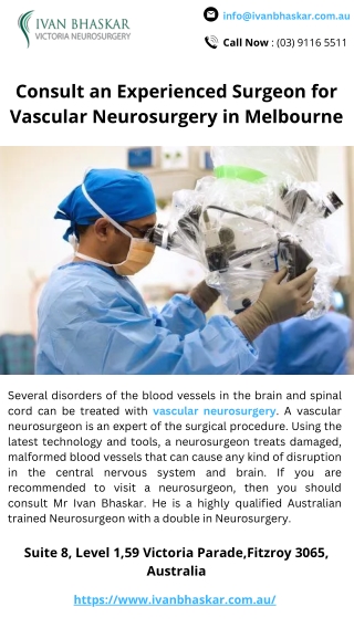 Consult an Experienced Surgeon for Vascular Neurosurgery in Melbourne