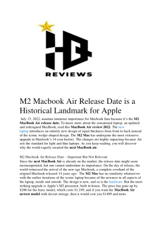 M2 Macbook Air Release Date is a Historical Landmark for Apple