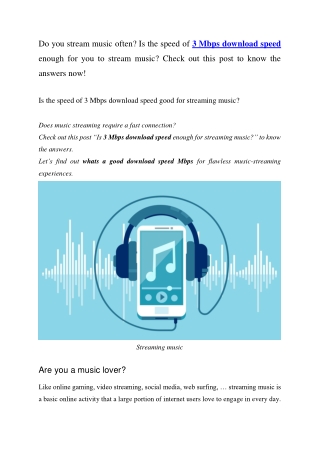 Is 3 Mbps download speed good for streaming music (audio)?