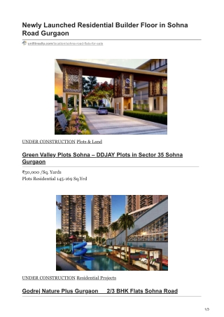 Residential Projects for Sale in Sohna Road Gurgaon