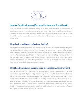 How Air Conditioning can affect your Ear Nose and Throat health - Harley Street ENT Clinic