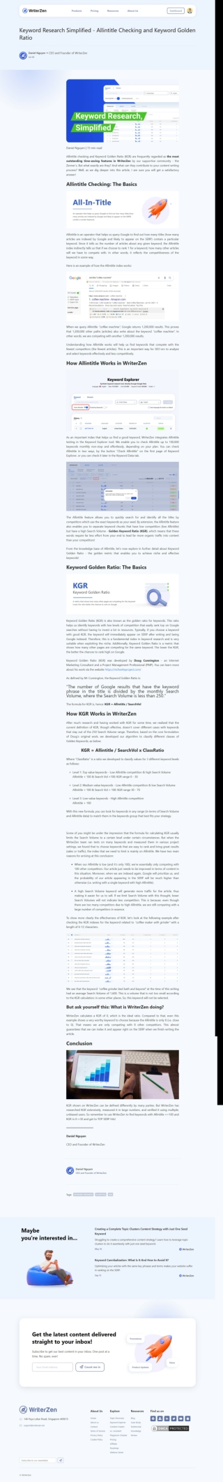 WriterZen - Keyword Research Simplified - Allintitle Checking and Key