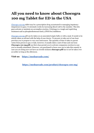 All you need to know about Chocogra 100 mg Tablet for ED in the USA