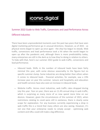 Summer 2022 Guide to Web Traffic, Conversions and Lead Performance Across Different Industries - Iconic Digital