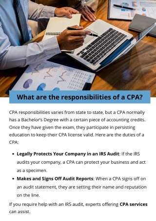 What are the responsibilities of a CPA?