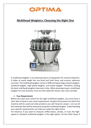 Multihead Weighers Choosing the Right One