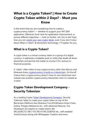 What is a Crypto Token? | How to Create Crypto Token within 2 Days?