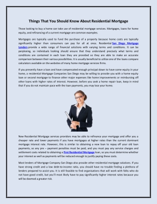 Things That You Should Know About Residential