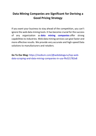 Data Mining Companies are Significant for Deriving a Good Pricing Strategy