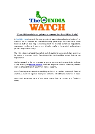 What all financial data points are covered in a Feasibility Study