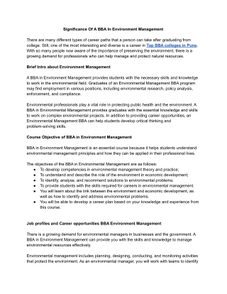 Significance Of A BBA In Environment Management