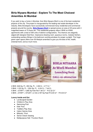 Birla Niyaara Mumbai - Explore To The Most Choicest Project In Mumbai